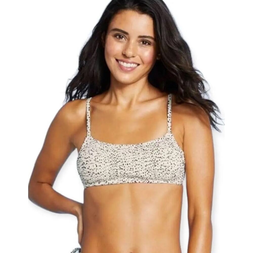 Xhilaration Womens Smocked Bralette Cream Black Dotted Bikini Top Sz Medium